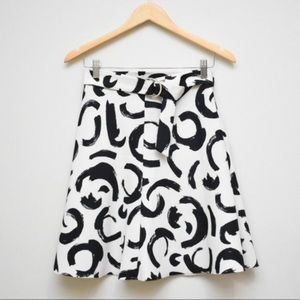 ZARA Black White Geometric Print Belted Skirt